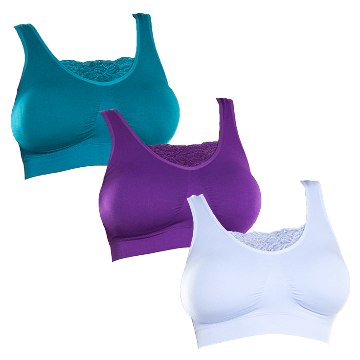 MorningSave 3 Pack Rhonda Shear Double Layer Seamless Bra With Lace Inset