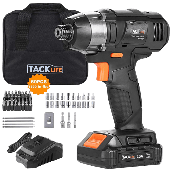 Meh Tacklife 20V Cordless Drill or Impact Driver with 60piece Tool Kit