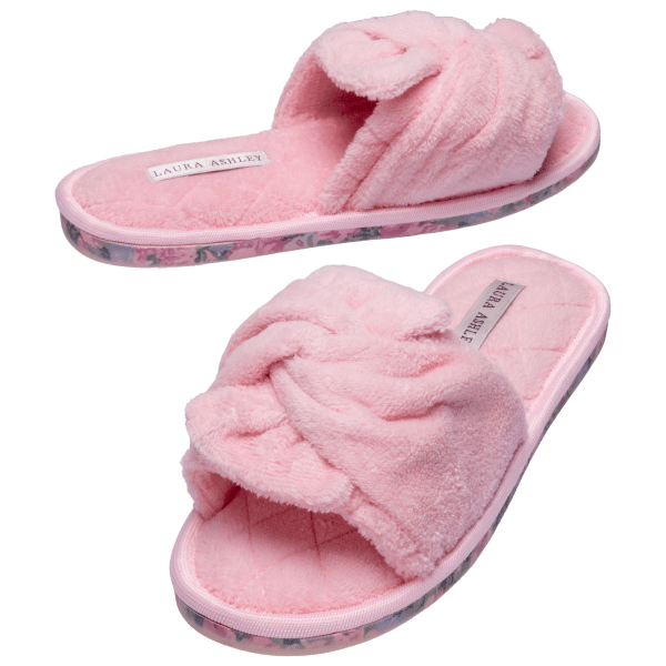 Lands' End Womens SIZE 10 Flannel Moccasin Fur Insole Slippers Ivory Pink Floral