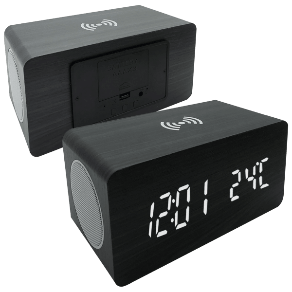 MorningSave ZTech Wood Finish Alarm Clock with Wireless Phone Charger