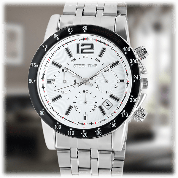 MorningSave Steeltime Men's Black & White Alloy Face Watch With