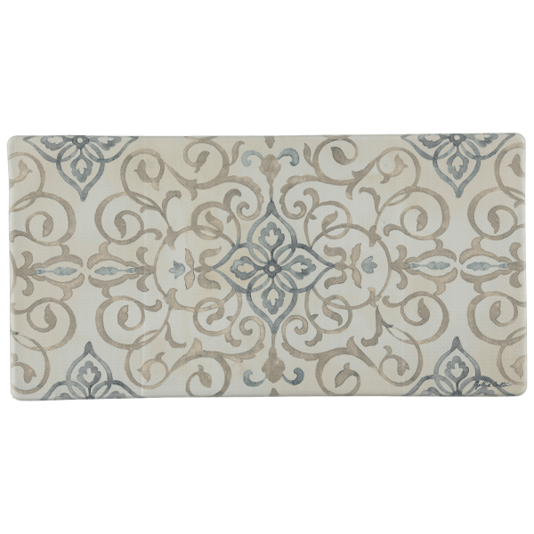 Oversized 20x39 Anti-Fatigue Embossed Floor Mat (POPPY SKETCH TILE BLUE)