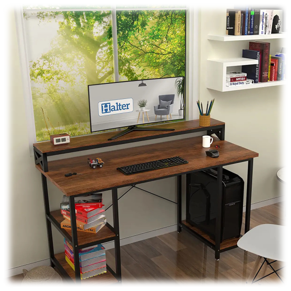 MorningSave Halter Wood Computer Desk with Shelves