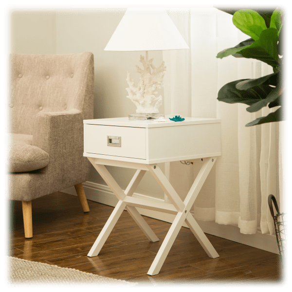 MorningSave Glitzhome Modern White Wooden Xleg End Table with Storage