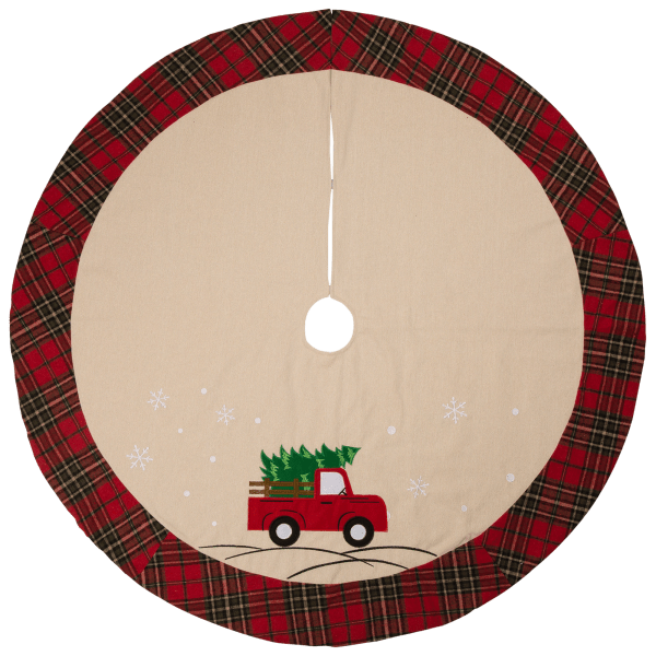 MorningSave Glitzhome 48"D Fabric Christmas Tree Skirt with Red Truck