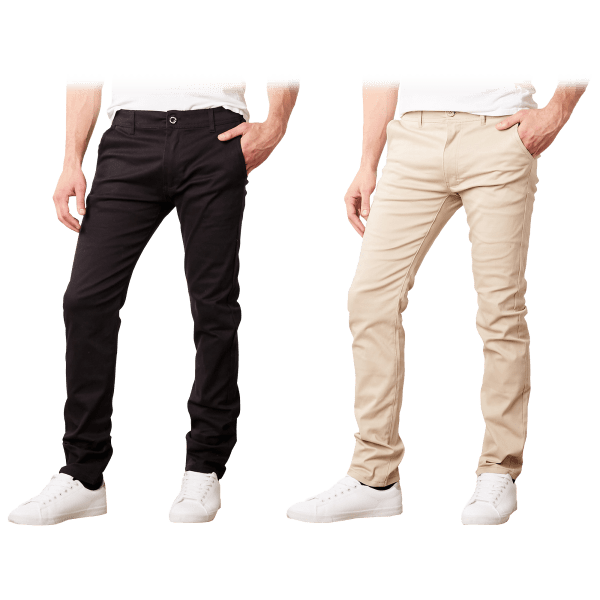 Morningsave 2 Pack Mens Cotton Stretch Slim Fit Classic Chinos