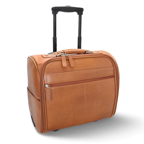 Hammacher Schlemmer: The Rolling Widemouth Leather Underseat Carry On