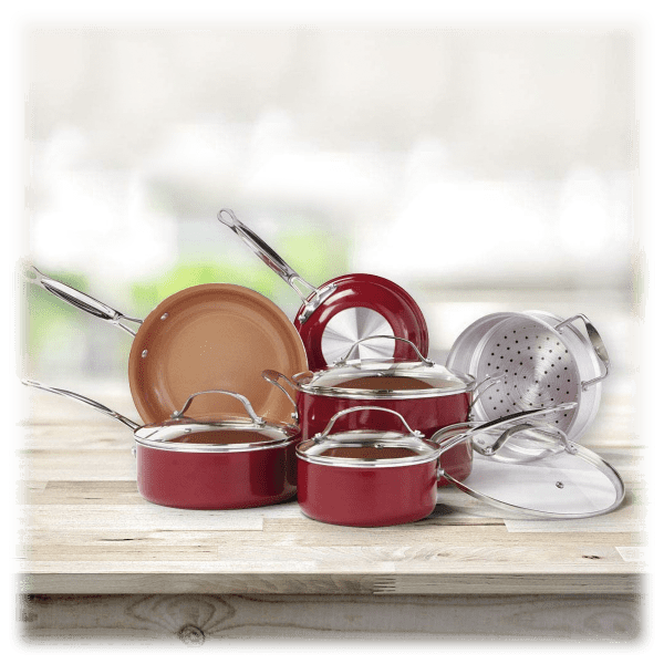 MorningSave 10Piece Set Red Copper Cookware As Seen on TV
