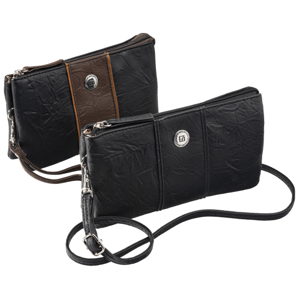 Stone Mountain Leather Crossbody Bags Polyurethane Lined Interior Wristlet  Strap (Cognac/Black Vertical)