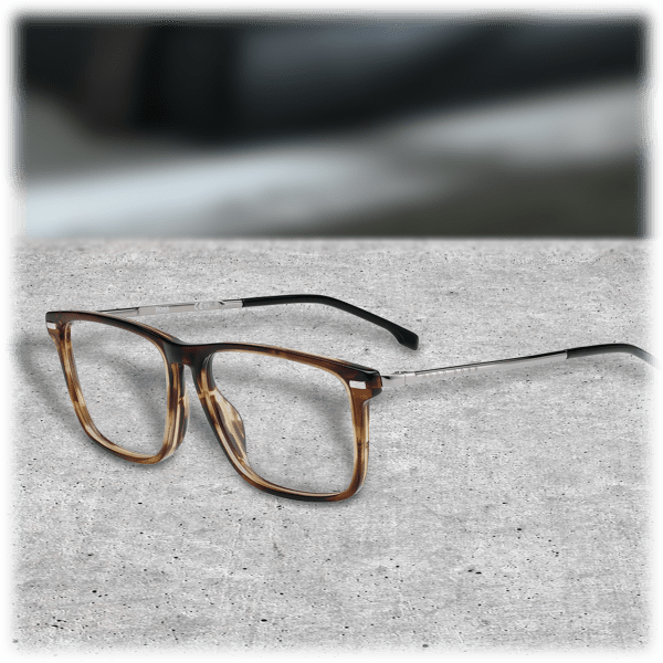 Sidedeal Hugo Boss Eyeglasses With Brown Silver Acetate Rectangular