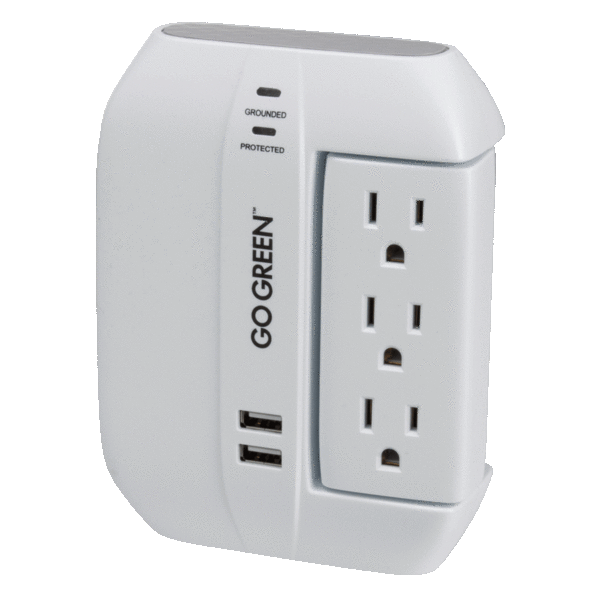 GoGreen 6 Outlet Swivel Wall Tap with Surge Protection and 2 USB Ports