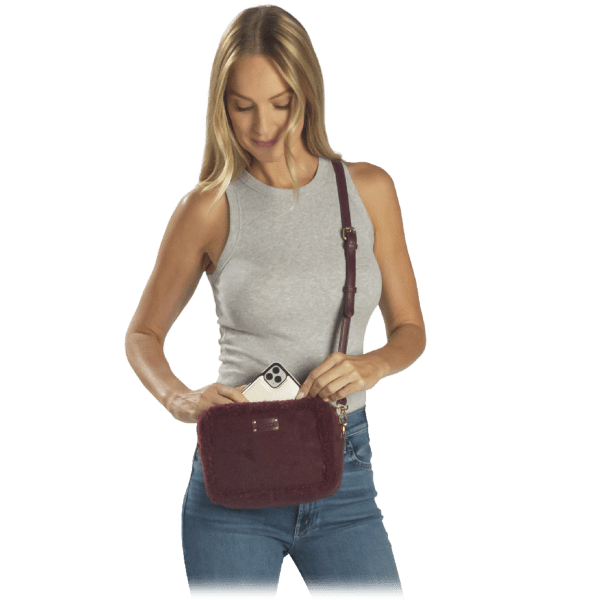 SideDeal BEARPAW Shearling Trim Camera Bag Crossbody