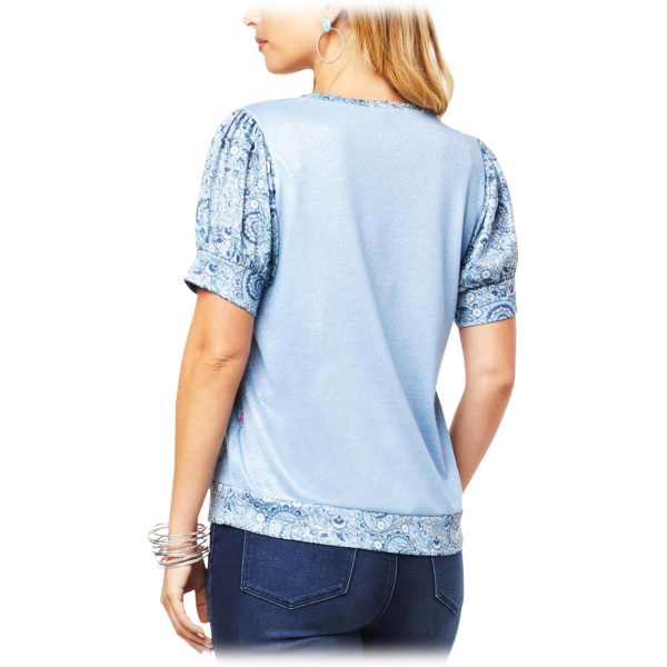 MorningSave DG2 Print Hacci Knit Puff Sleeve Top