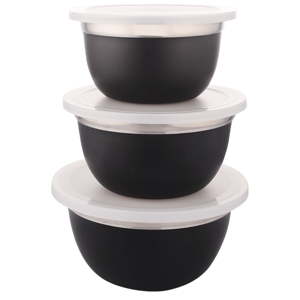 Stainless Steel Mixing Bowls Set with Lids - 3 Piece (Black) – Chef Pomodoro