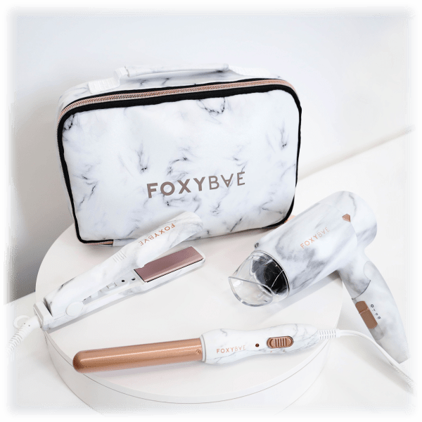 Morningsave Foxybae Marble Mini Blow Dryer Flat Iron And Curling Wand Travel Kit With Case