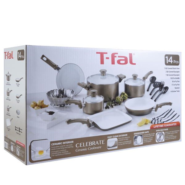 MorningSave TFal Celebrate Ceramic 14Piece Champagne Cookware Set