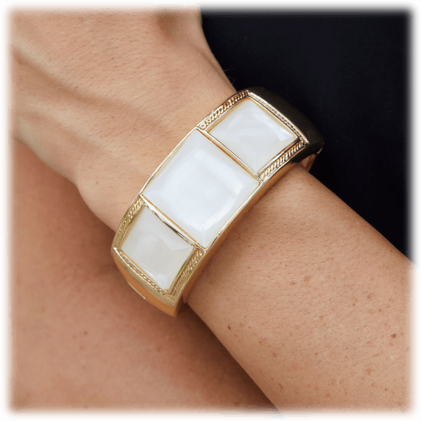 MorningSave Savvy Cie 18K Gold Plate Hinged Bangle With Genuine Mother