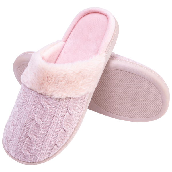 MorningSave: Goldtoe Cable Slippers with Faux Fur Collar