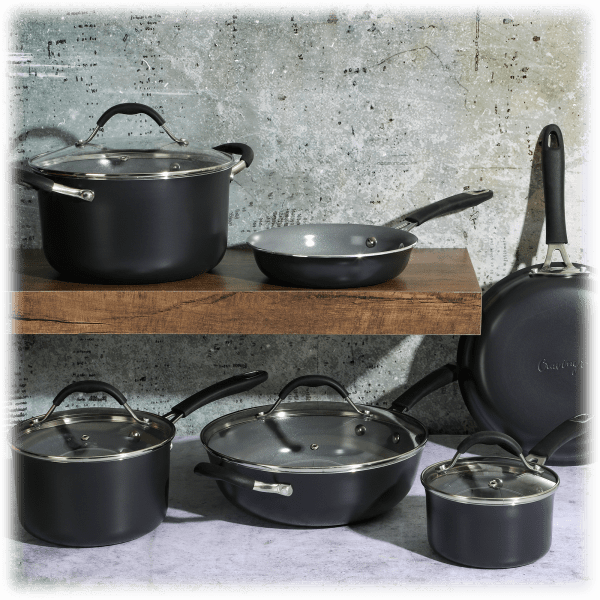 Cravings by Chrissy Teigen 10 Piece Hard Anodized Aluminum Nonstick Cookware Set in Grey
