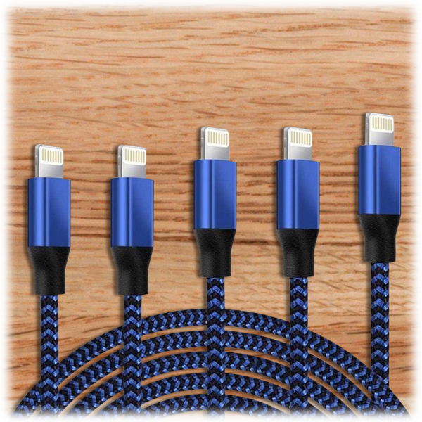 5-Pack: Heavy Duty Braided iPhone Lightning Cable Charger Cords