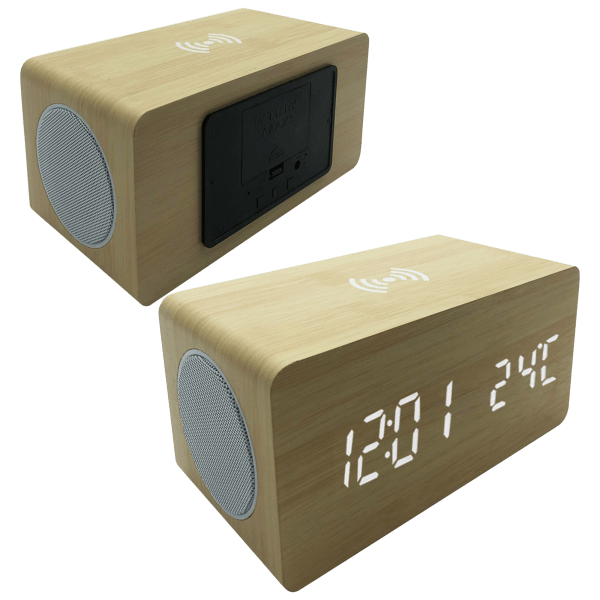 MorningSave ZTech Wood Finish Alarm Clock with Wireless Phone Charger