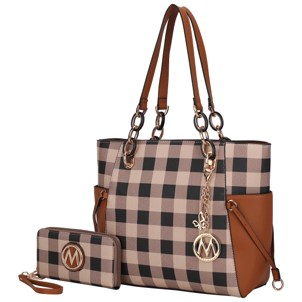 Shop Eco-friendly Designer Yale Checkered Tote Bag with Wallet Online