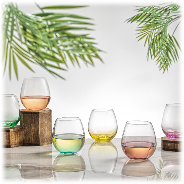 MorningSave JoyJolt 6Piece Hue Colored Stemless Wine Glasses