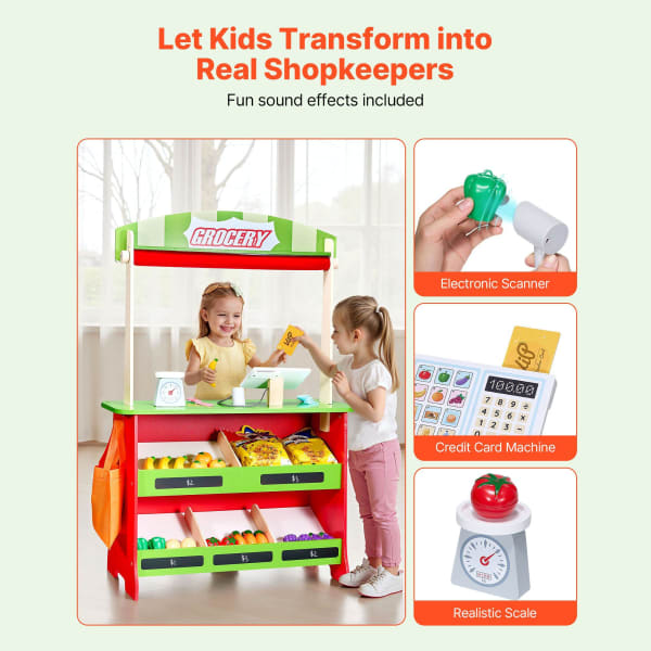 VEVOR Wooden Puppet Theater 2-in-1 Reversible Play Store Kids Play Market Stand - Multicolor main image 0