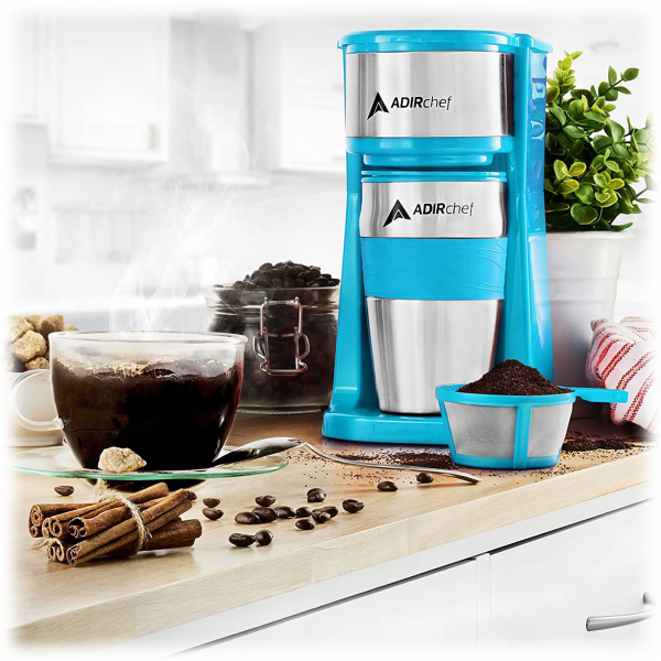 SideDeal Adirchef Mini Single Serve Coffee Maker With 15 Oz. Travel Mug