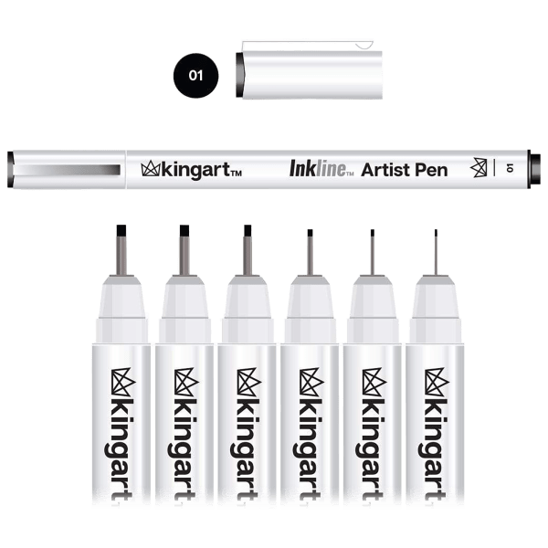 Meh King Art 43Piece Fineliner Brush Pens, Black Assorted Nib Pens