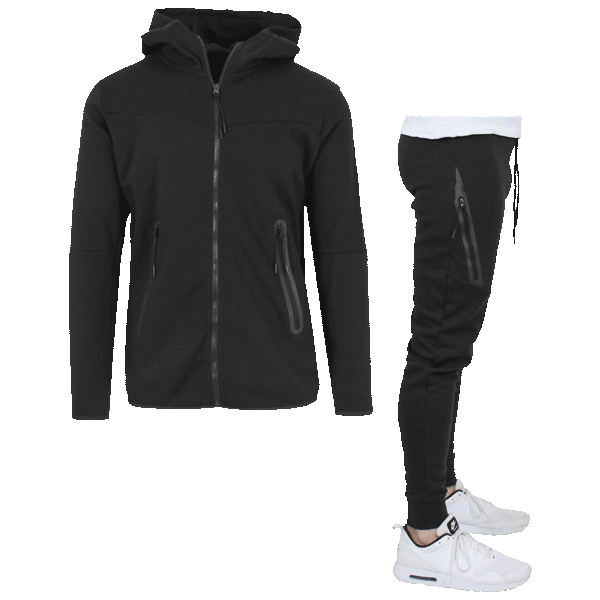 MorningSave 2Piece Men's Slim Fitting Hoodie & Jogger Tech Set Black