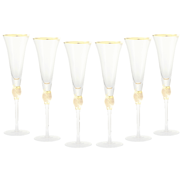 MorningSave Aisle26 Crystal Champagne Trumpet with Gold Rim Set