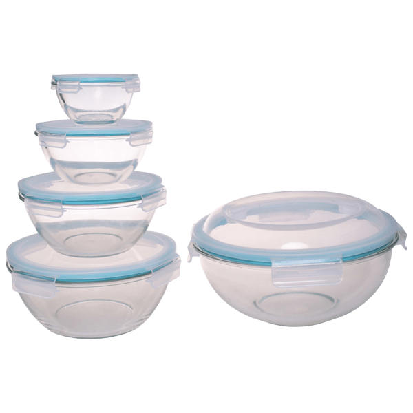 MorningSave EatNeat 5Piece Glass Bowl Set with Airtight Locking Lids