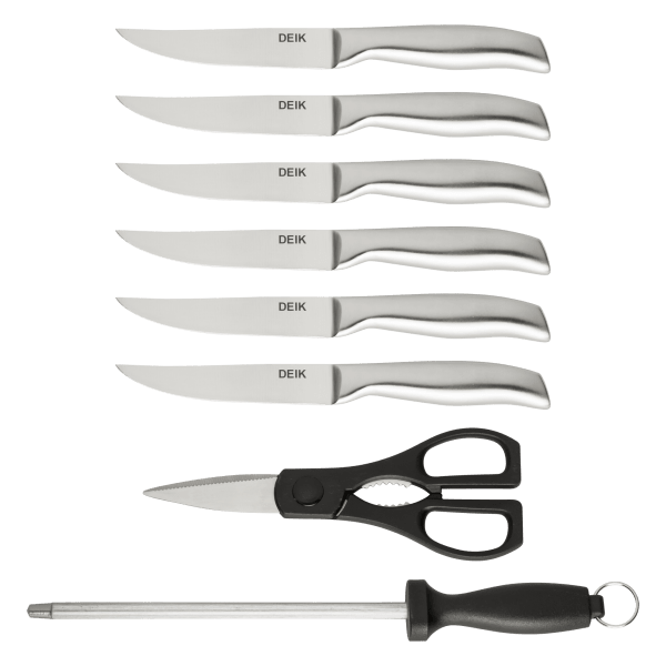 Deik Knife Set 6 Piece, Black Chef Knives with Sharp Blades Nonstick Coating Easy Grip Handle