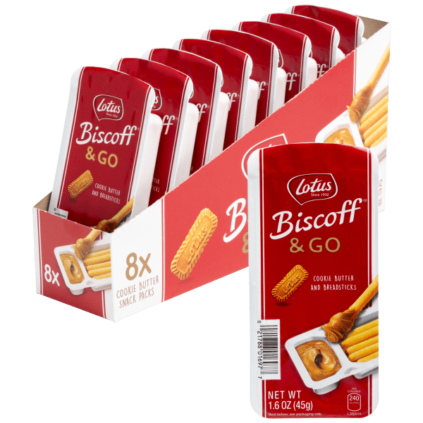 Lotus Biscoff & GO, Cookie Butter and Breadsticks Snack Pack, non GMO +  Vegan, 1.6 Oz (Pack of 8)