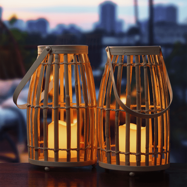 Bamboo Flickering Modern Lantern ロゴス MorningSave: 2-Pack: Lark And Meadow 18