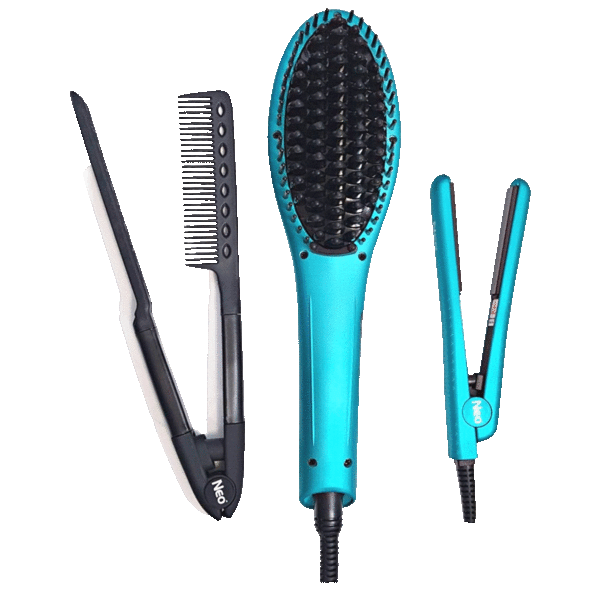 MorningSave 3Piece Heated Brush, Mini Flat Iron & Chase Method Comb