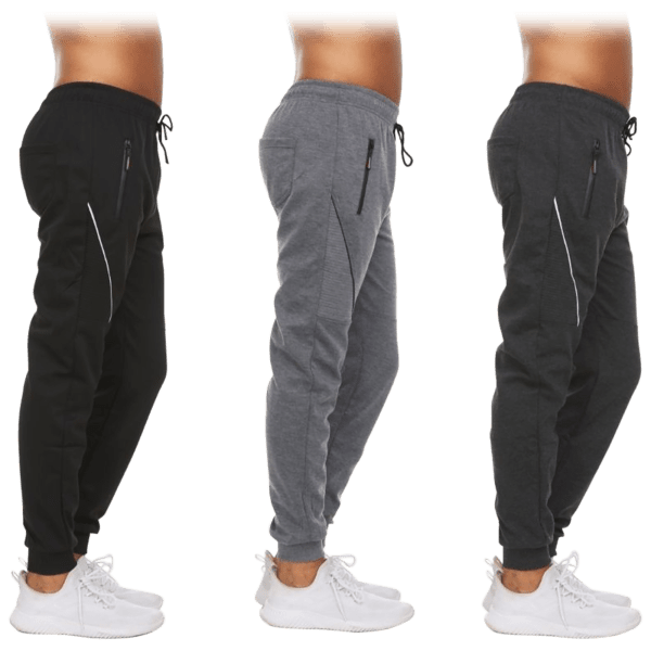 MorningSave 3Pack Men's Fleece Jogger Pants with Zipper Pockets