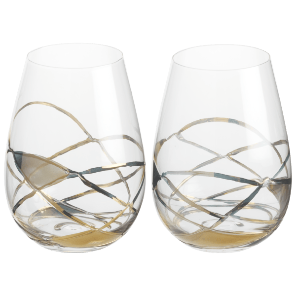 Antoni Barcelona Stemless Wine Glasses 21Oz Hand Painted Mouth