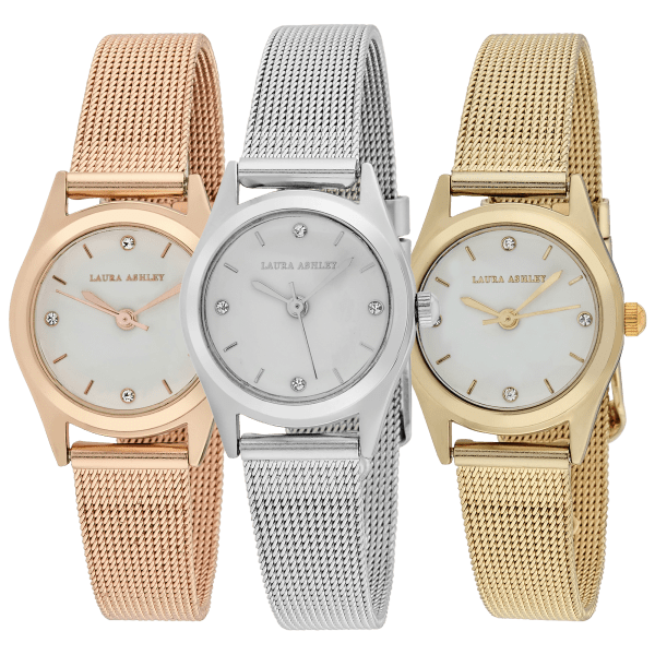 【稼働/良品】LAURA ASHLEY クオーツ ゴールド レディース MorningSave: Laura Ashley Women's Round Mini Mesh EZ Reader