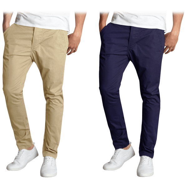 Morningsave 2 Pack Mens Cotton Stretch Slim Fit Classic Chinos