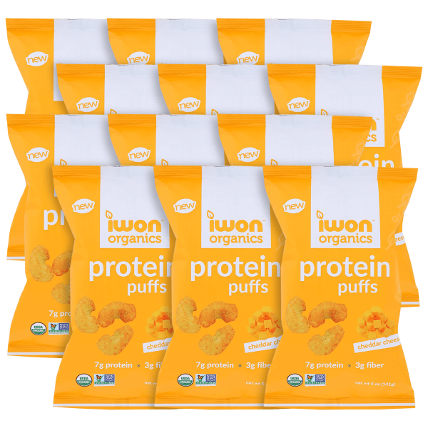 Meh: 12- or 24-Pack: Iwon Organics Protein Cheddar Cheese Puffs