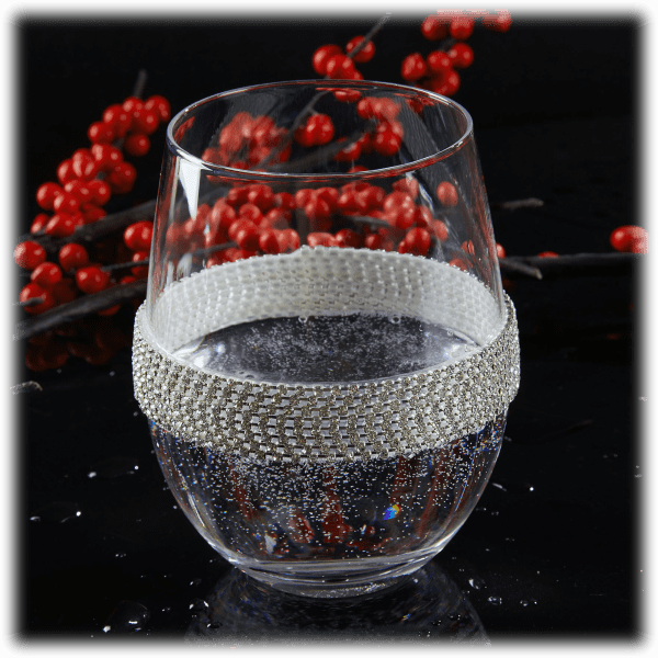 MorningSave Aisle26 Stemless Crystal Wine Glass with Silver Rhinestone