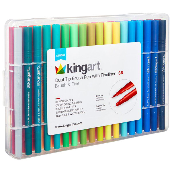 Meh King Art 43Piece Fineliner Brush Pens, Black Assorted Nib Pens