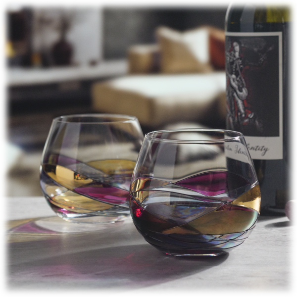 SideDeal: Antoni Barcelona 2-Piece Stemless Balloon Wine Glass Gift Box Set  (Red Line)