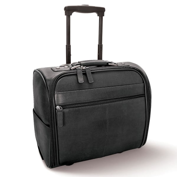 Hammacher Schlemmer: The Rolling Widemouth Leather Underseat Carry On