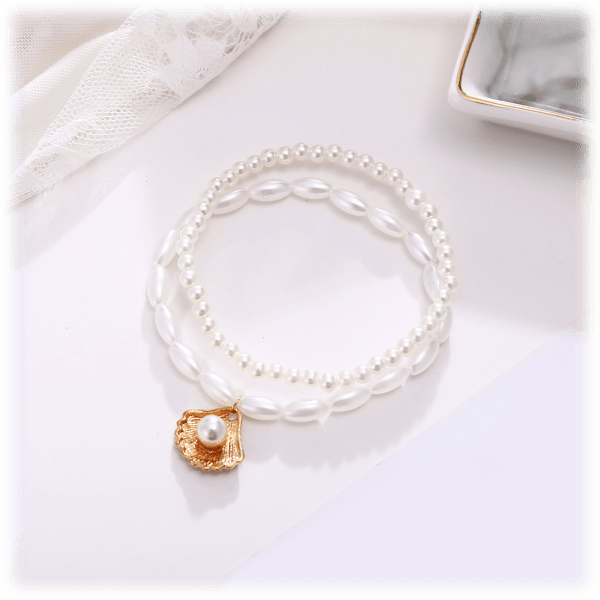 MorningSave Golden NYC Jewelry 2 Piece Freshwater Pearl Gold Seashell