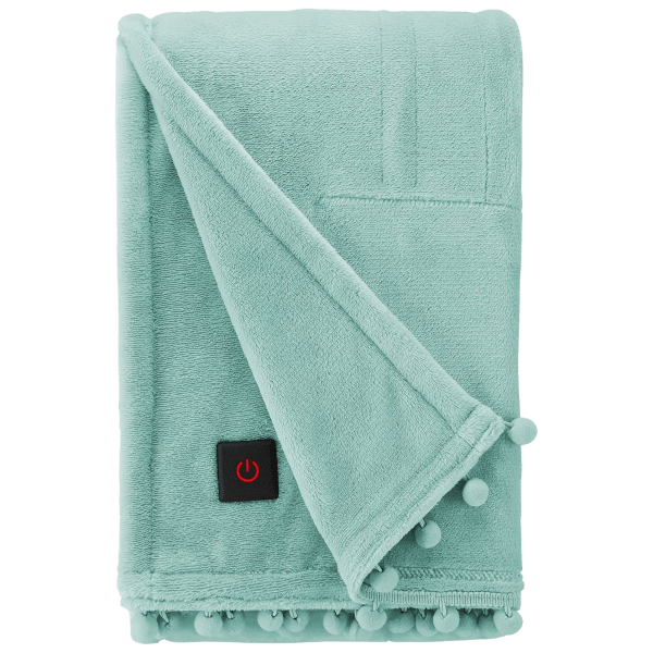 MorningSave Brookstone Heated Throw with Pom Poms