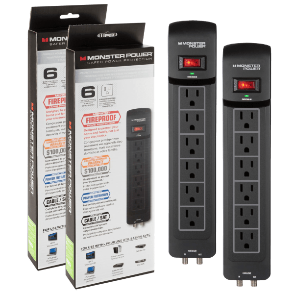 SideDeal 2Pack Monster Core Power™ 600 A/V Surge Protectors