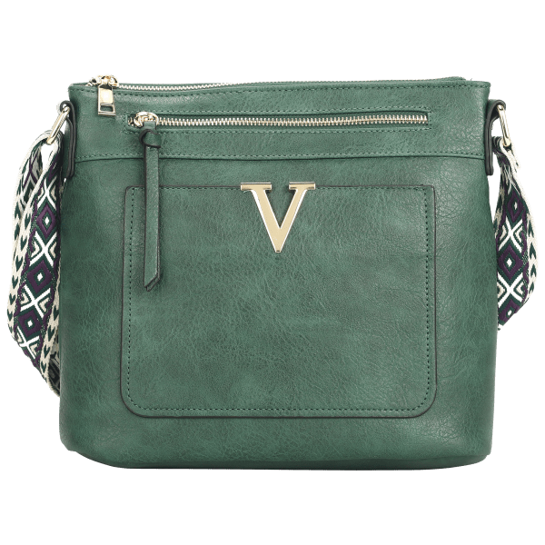 WIDE BAG STRAP  GREEN - Made in recycled vegan leather and polyester -  Philbert